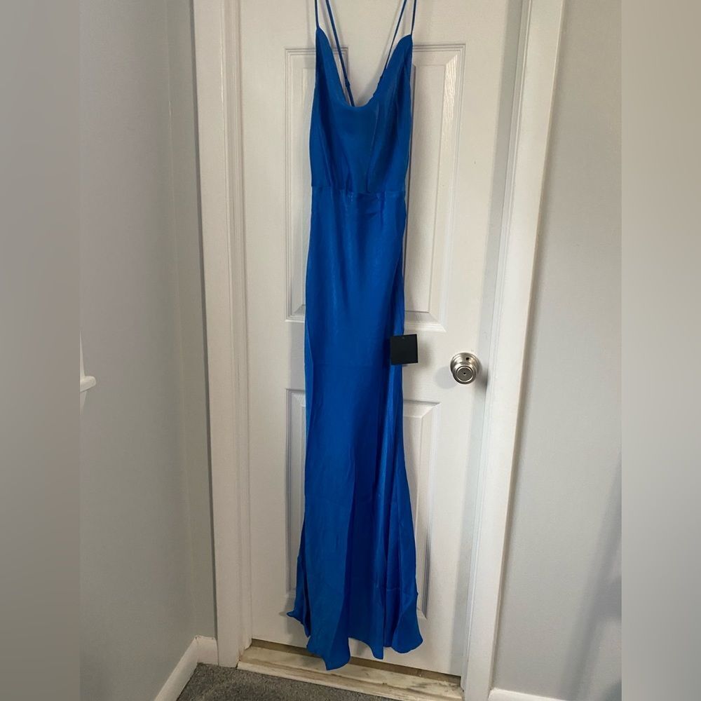 NWT Lulus Blue Satin Cowl Neck Maxi dress, Medium - Picture 4 of 14